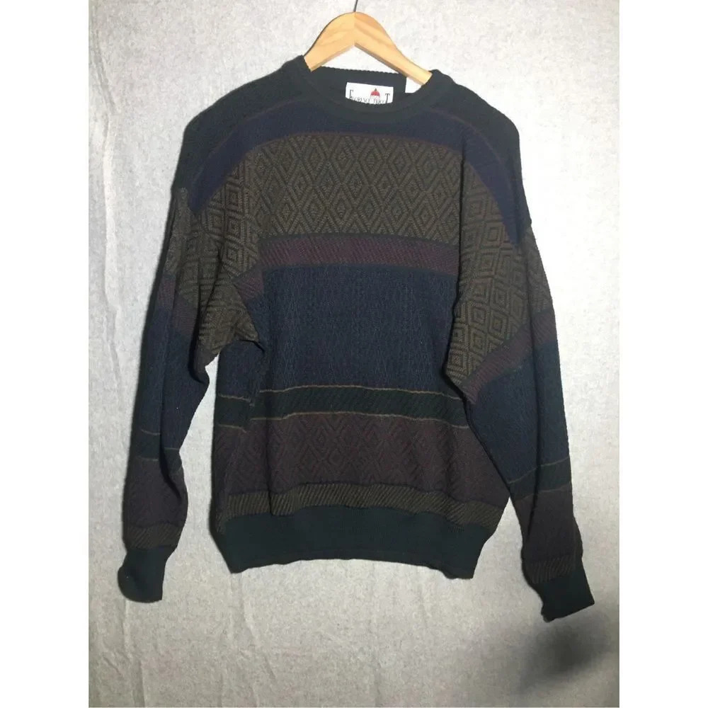 Mens Florence Tricot Sweater Grandpa Italy Wool Blend Oversized Casual Vintage